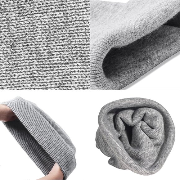 Warm Unisex Knit Beanie Hat - Stretchable Cuffed Skull Cap in Ribbed Black - Picture 4 of 6